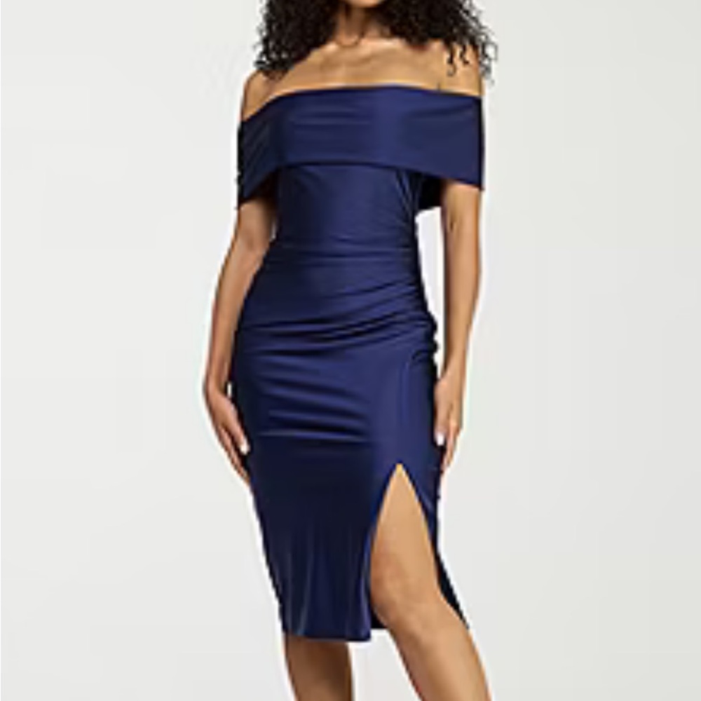 Premier Amour Womens Off The Shoulder Short Sleeve Midi Sheath Dress size 12